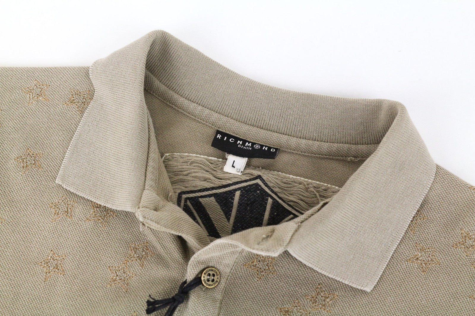 RICHMOND Men T-Shirt L Brown Green Khaki Short Sleeve Pure Cotton Polo