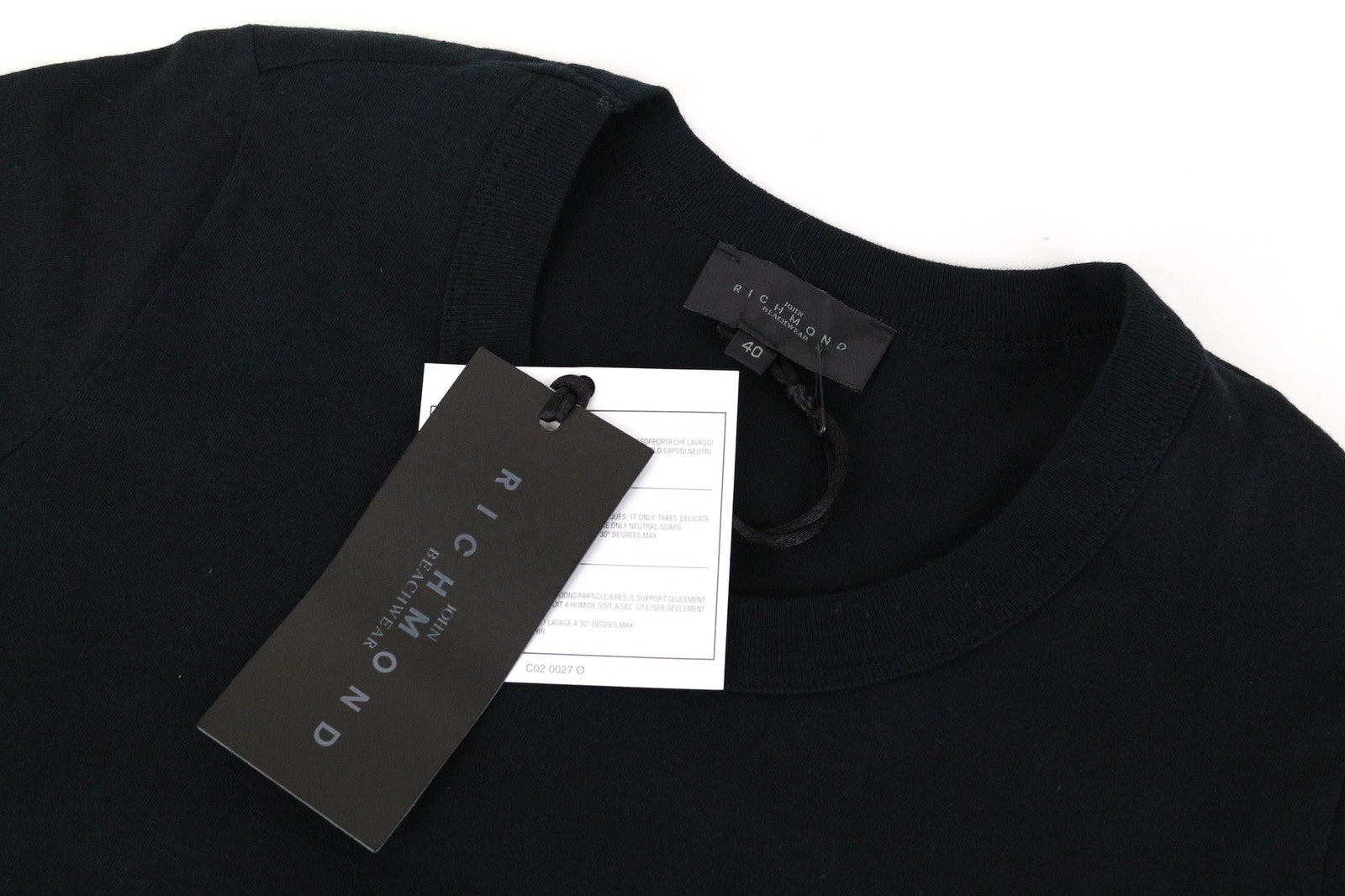 JOHN RICHMOND Women T-Shirt IT40 S Black Pure Cotton Short Sleeved Pull On Logo