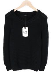 DENHAM Modu Women Sweatshirt XS Black Pure Cotton Knitted Long Sleeve V-neck