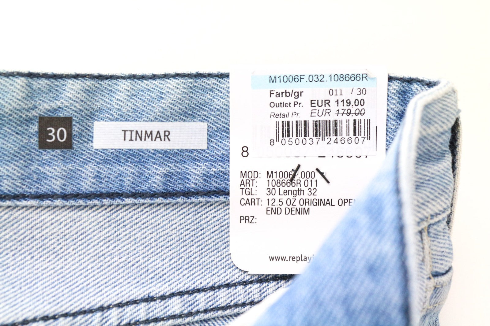 REPLAY Tinmar Men Jeans W30/L32 Tapered Fit Blue Pure Cotton Distressed Washed