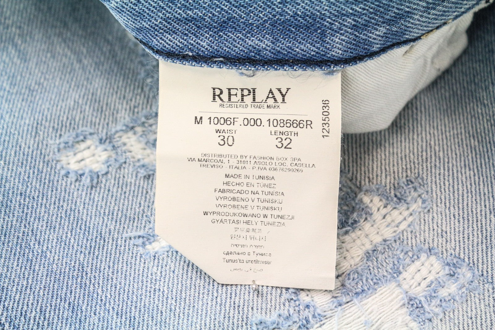 REPLAY Tinmar Men Jeans W30/L32 Tapered Fit Blue Pure Cotton Distressed Washed