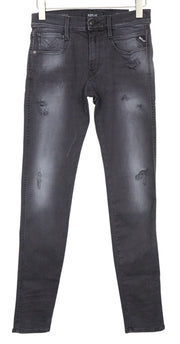 REPLAY Anbass Men Jeans W28/L34 Slim Grey Cotton Blend Stretch Ripped Washed