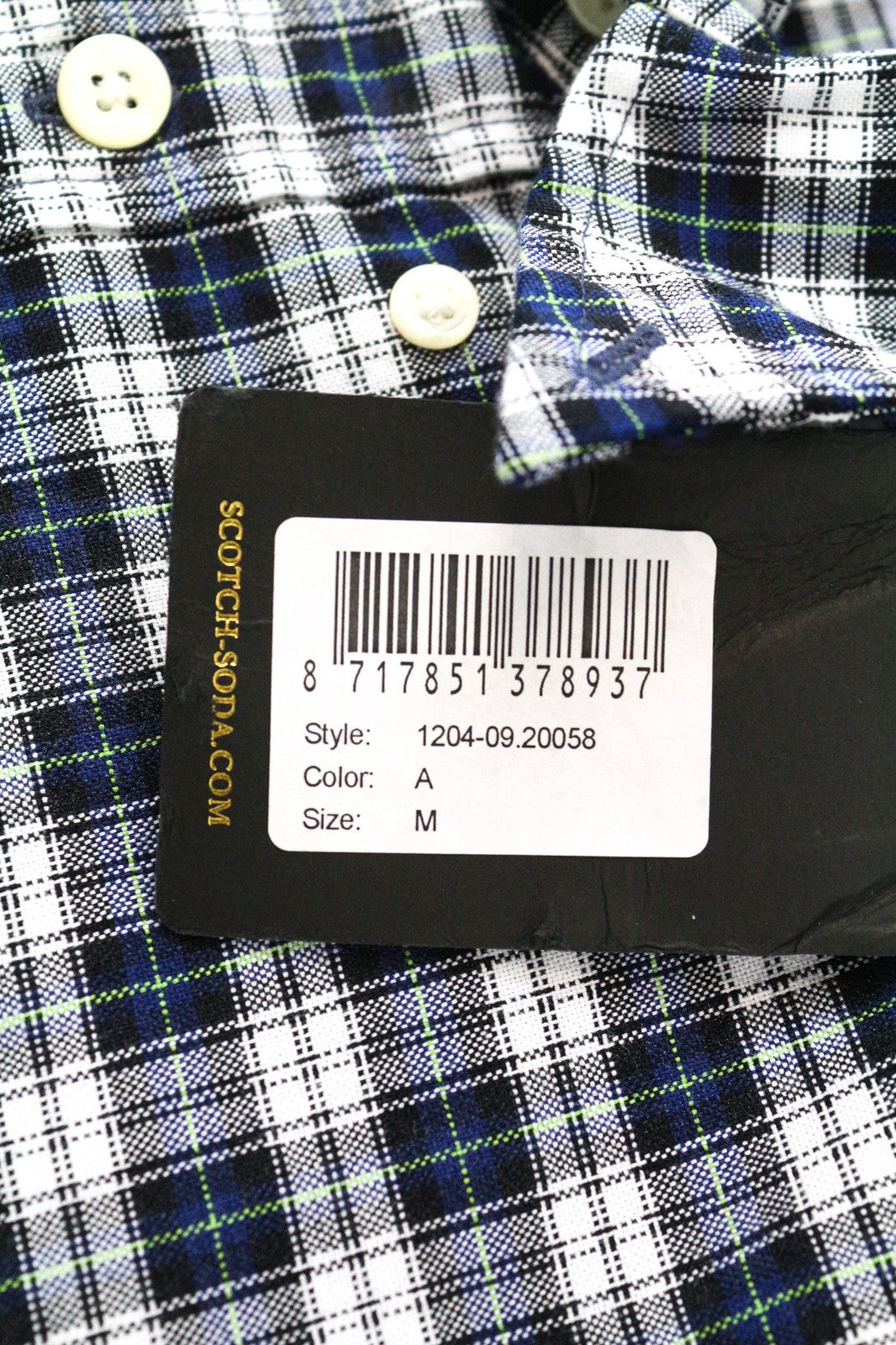 SCOTCH & SODA Ams Couture Men Shirt M Blue White Checked Long Sleeve Cotton