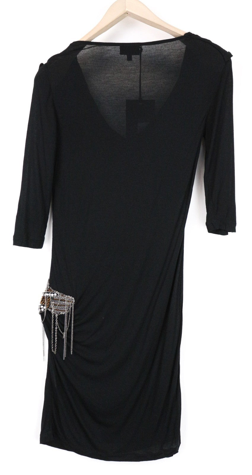 RICHMOND Women Dress 42 L Black 3/4 Sleeve Detailed Round Neck Wrap