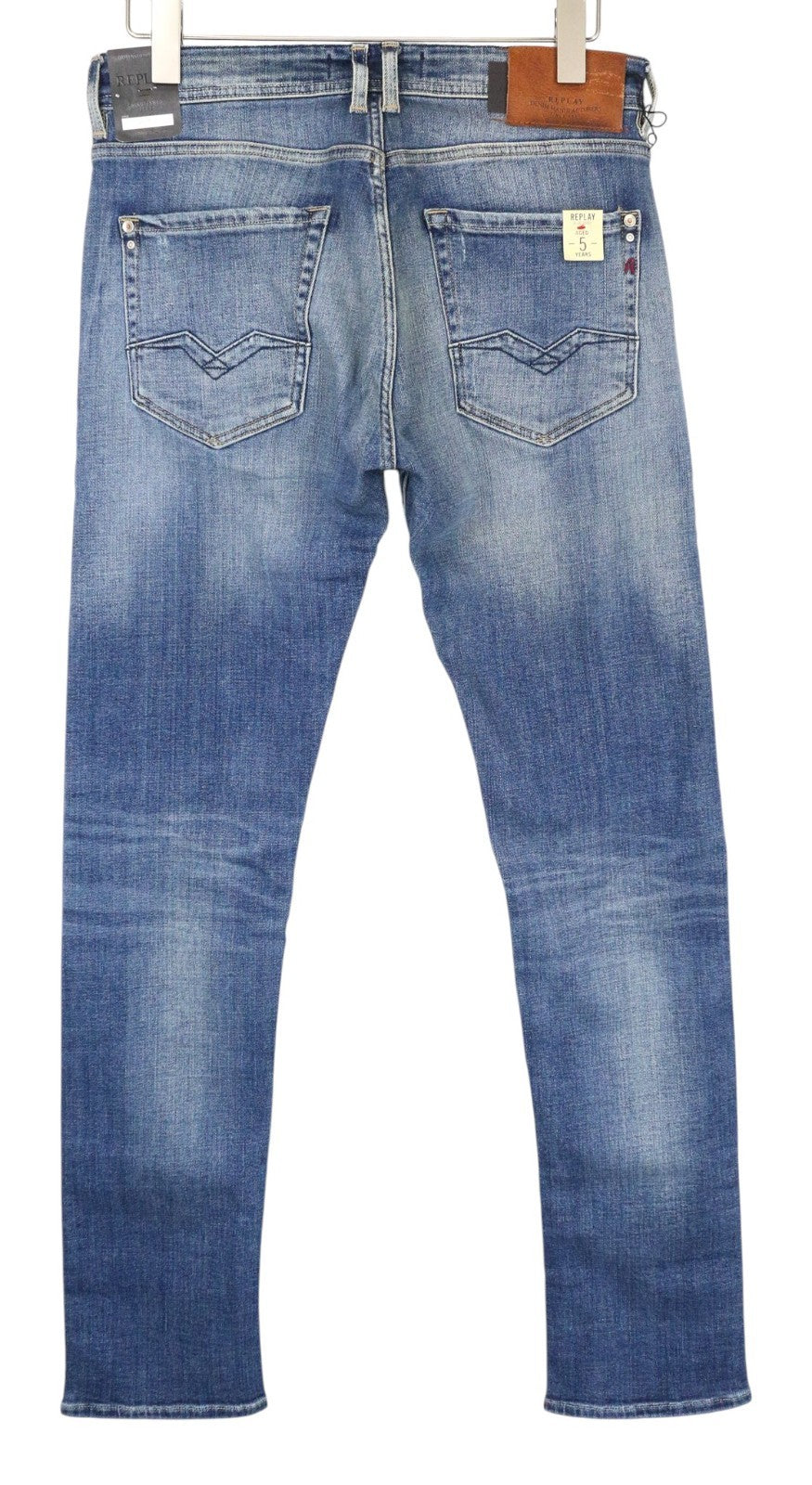 REPLAY Rob Men Jeans W30/L34 Straight Tapered Fit Washed Blue Cotton Stretch