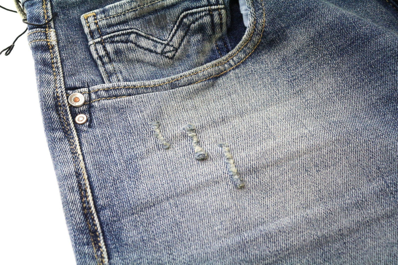 REPLAY Rob Men Jeans W30/L34 Straight Tapered Fit Washed Blue Cotton Stretch