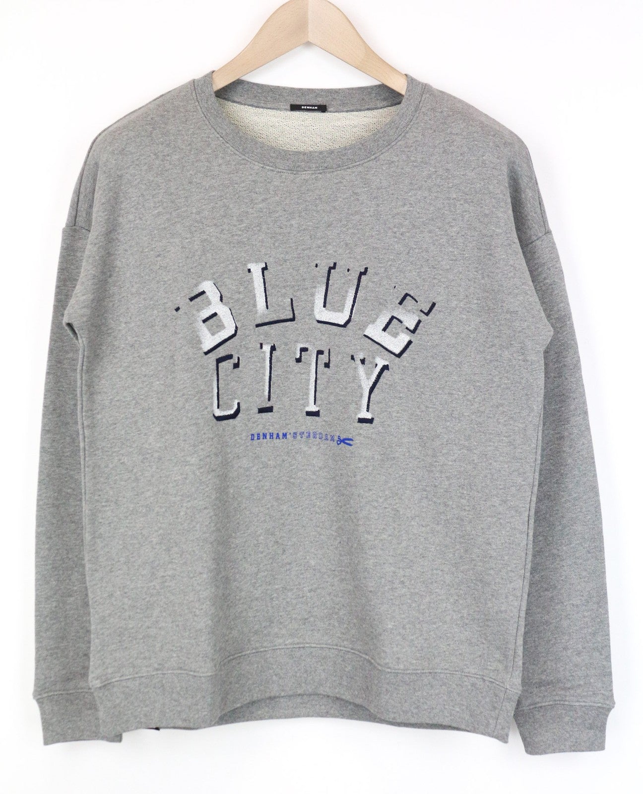 DENHAM Women Sweatshirt S Grey Melange Crew Neck Fleece Pure Cotton Jersey