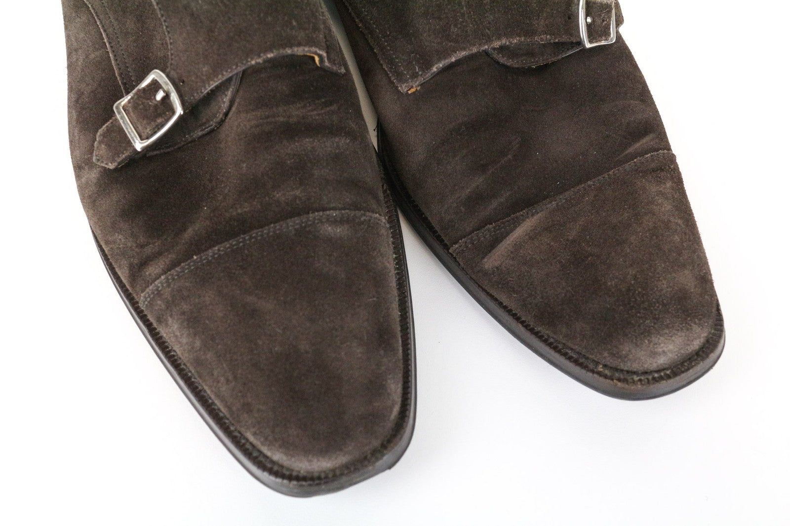 SUITSUPPLY Men Formal Shoes EU43 Brown Suede Calf Leather Double Monk Strap
