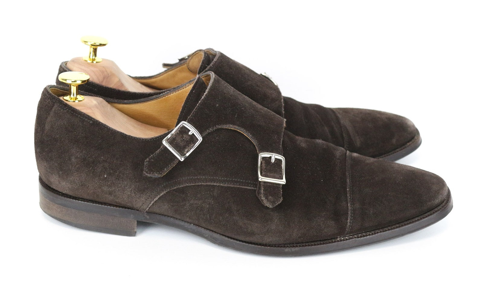 SUITSUPPLY Men Formal Shoes EU43 Brown Suede Calf Leather Double Monk Strap