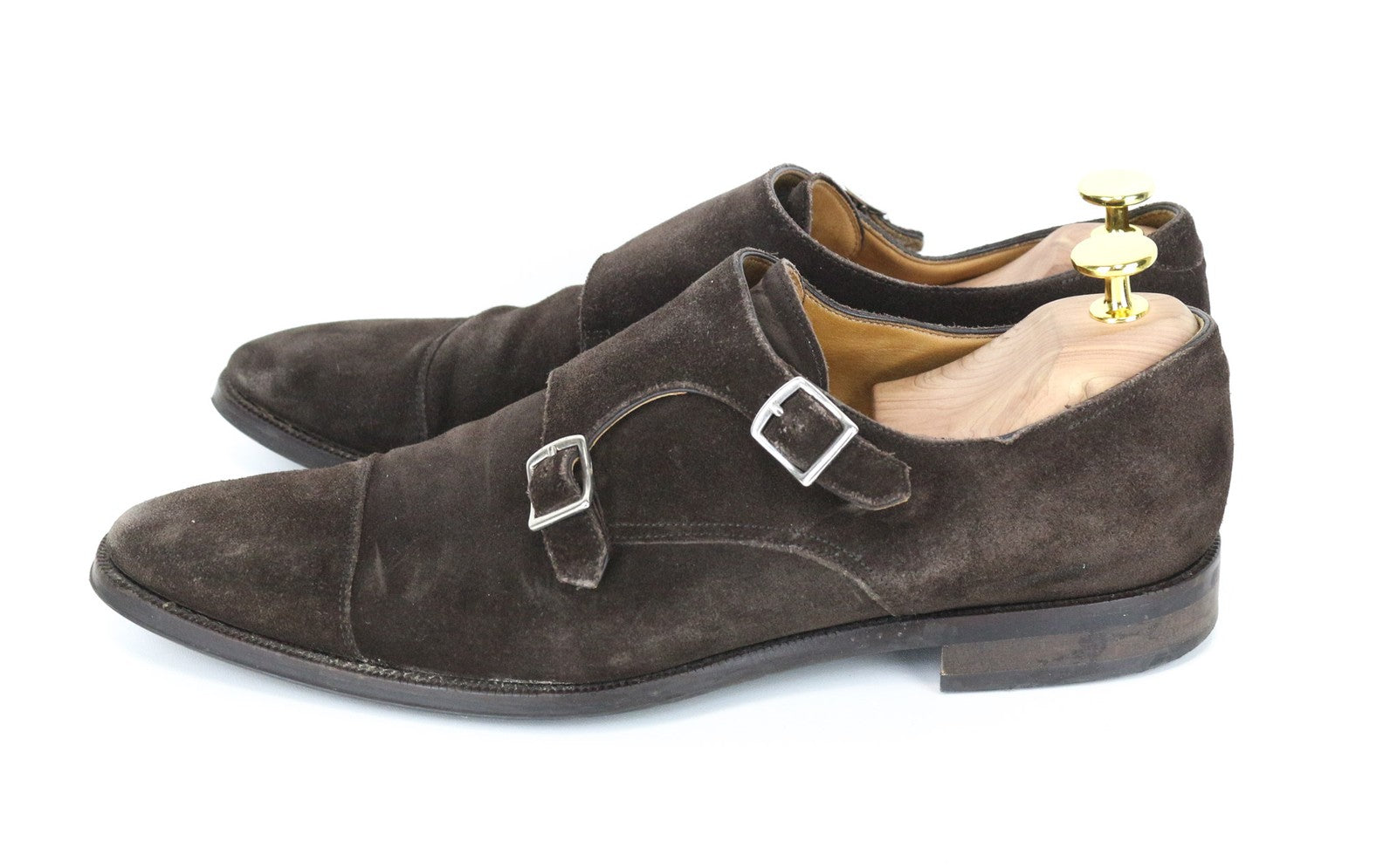 SUITSUPPLY Men Formal Shoes EU43 Brown Suede Calf Leather Double Monk Strap