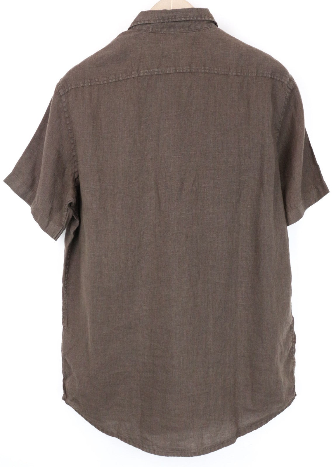 REPLAY Men Shirt L Brown Pure Linen Short Sleeve Button-Up Casual