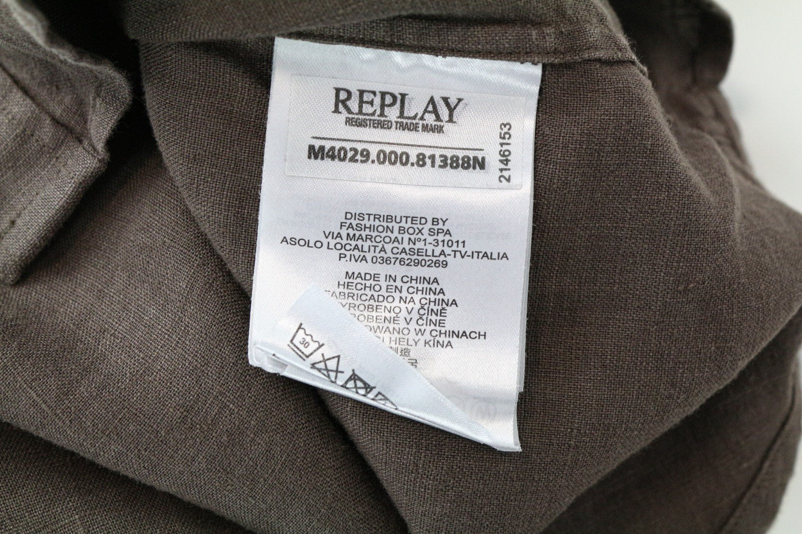 REPLAY Men Shirt L Brown Pure Linen Short Sleeve Button-Up Casual