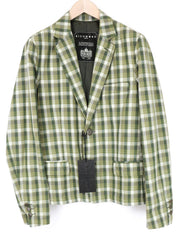 RICHMOND Men Blazer 48 M Green Pure Linen Checked Pattern Single-Breasted
