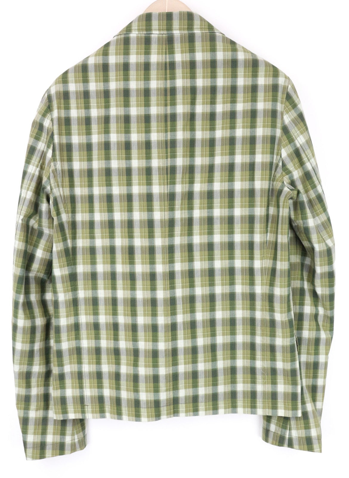 RICHMOND Men Blazer 48 M Green Pure Linen Checked Pattern Single-Breasted