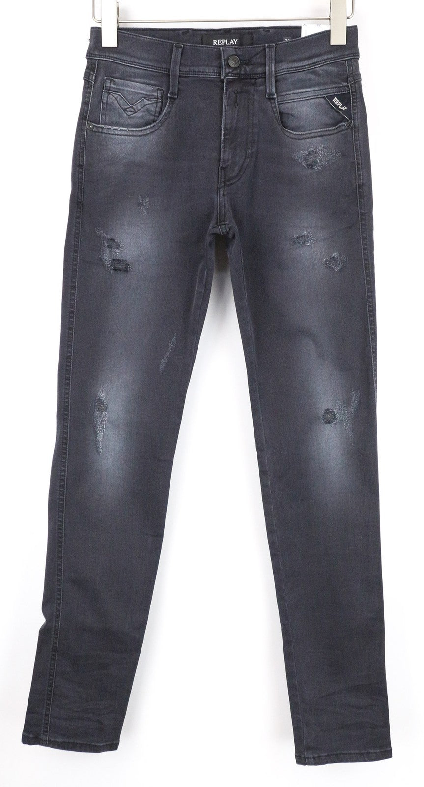REPLAY Anbass Men Jeans W28/L32 Slim Greyish Blue Cotton Stretch Distressed