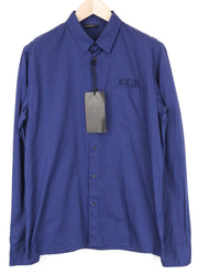 RICHMOND Men Shirt L Blue Cotton Stretch Long Sleeved Logo Pocketed
