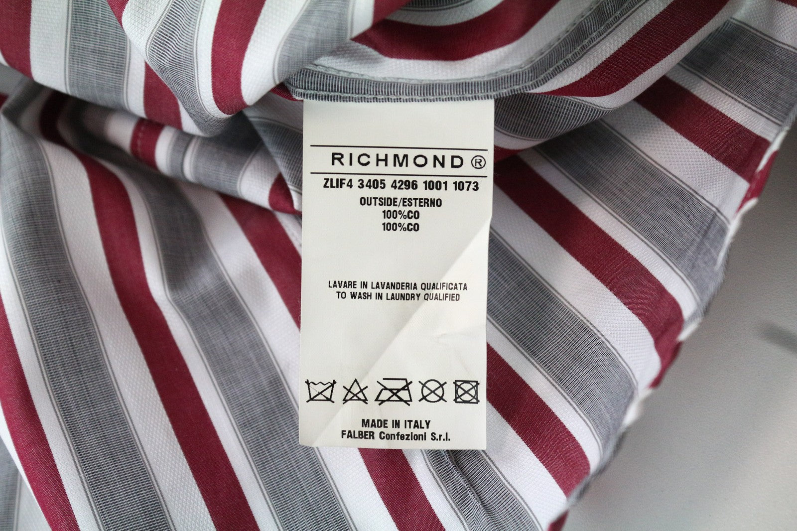 RICHMOND Men Shirt 48 M Grey Red Striped Button-Up Long Sleeve Pure Cotton