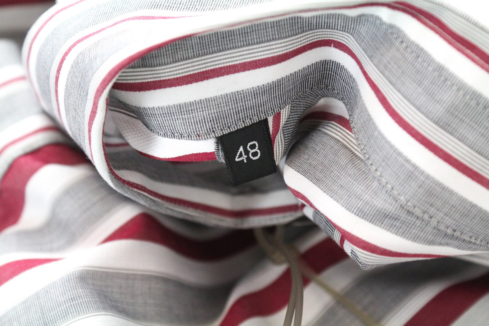 RICHMOND Men Shirt 48 M Grey Red Striped Button-Up Long Sleeve Pure Cotton