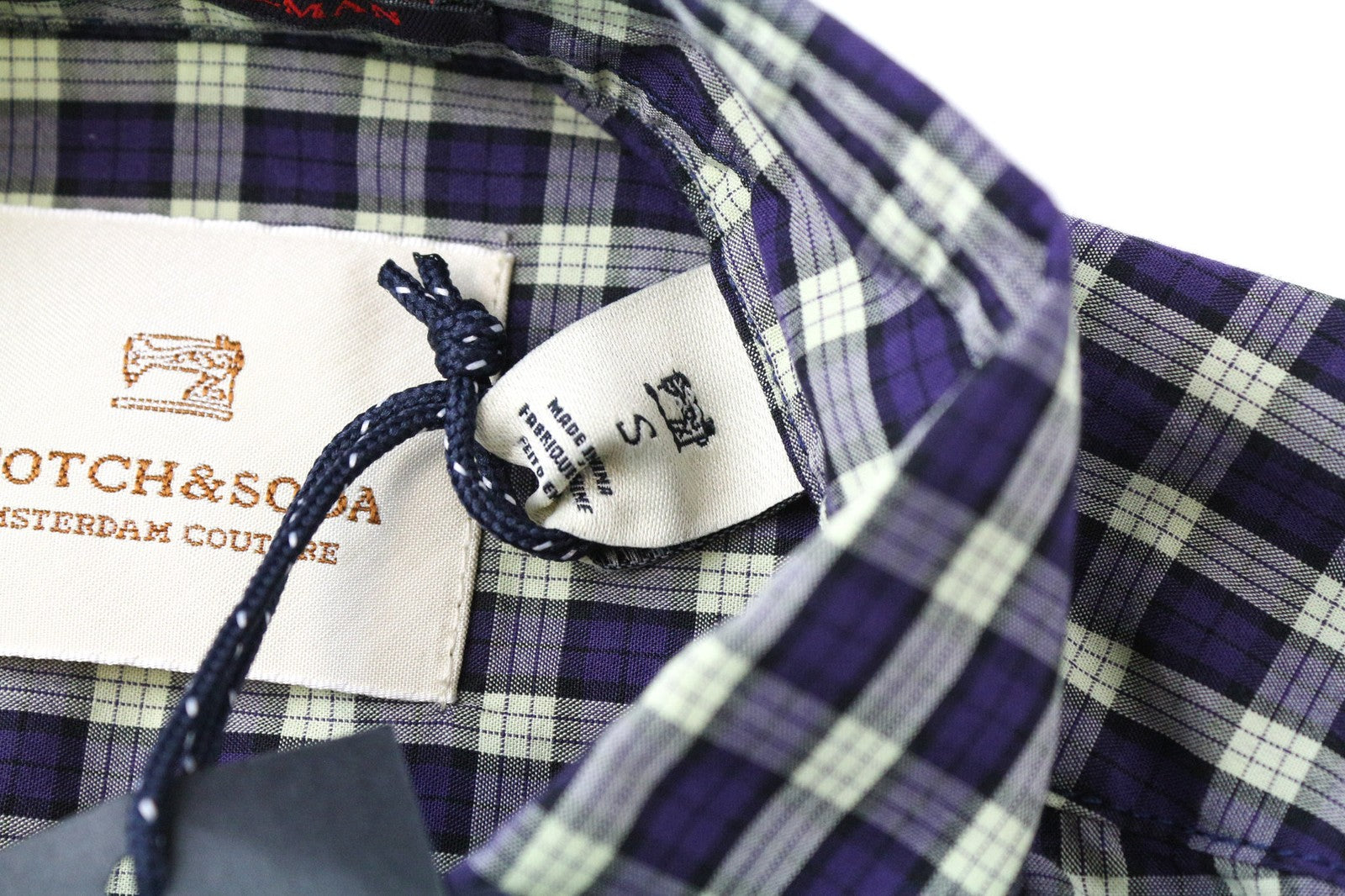SCOTCH & SODA Ams Couture Men Shirt S Blue Pure Cotton Checked Long Sleeved