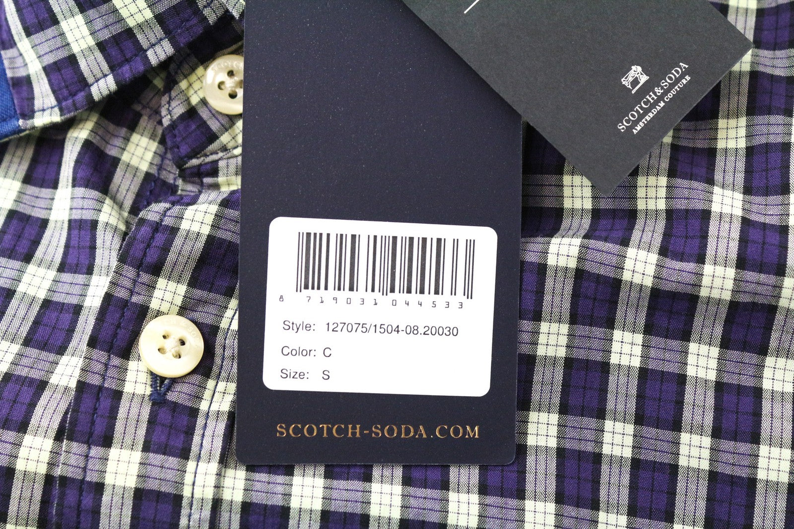 SCOTCH & SODA Ams Couture Men Shirt S Blue Pure Cotton Checked Long Sleeved