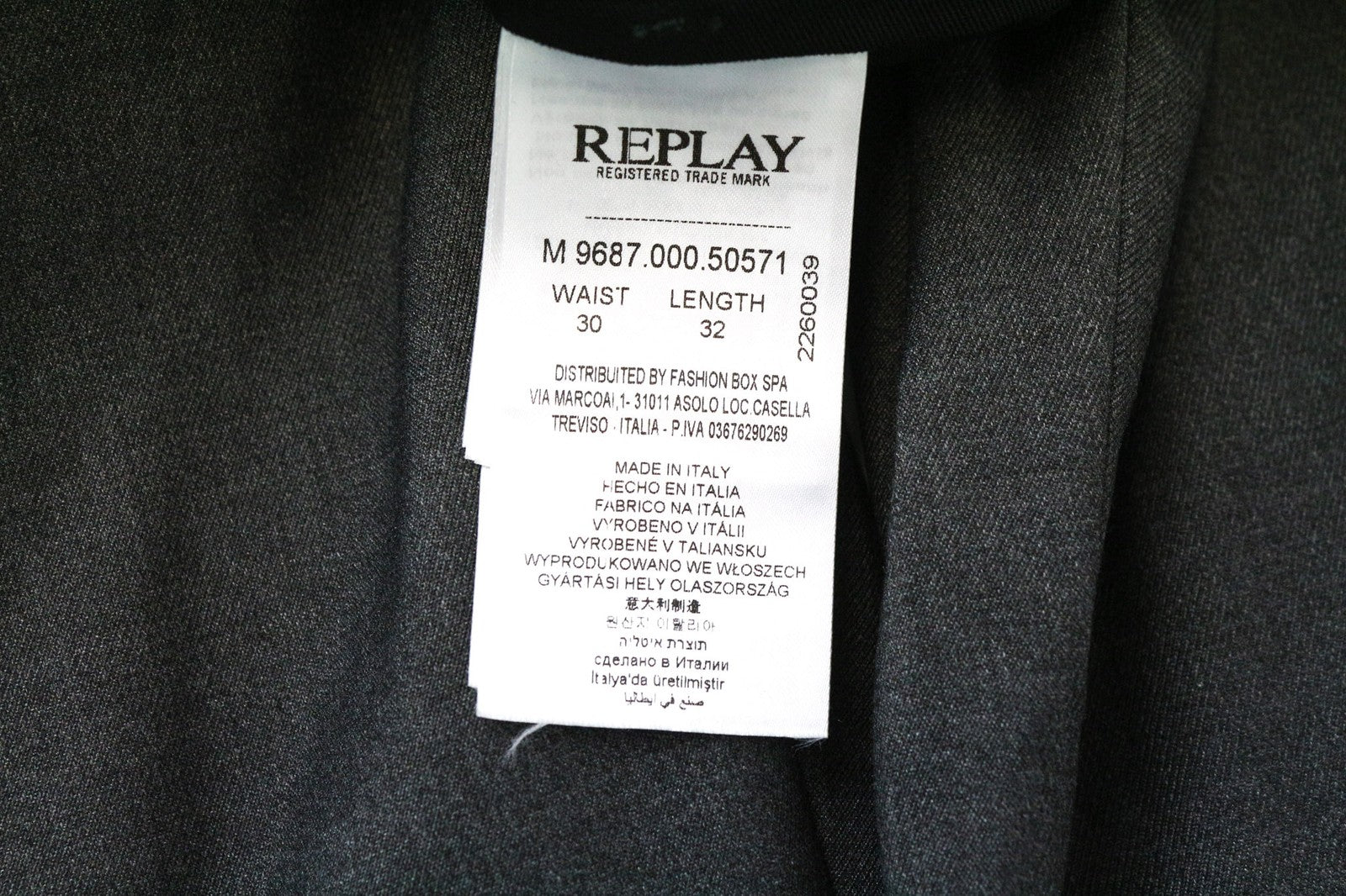 REPLAY Men Trousers W30/L32 Grey Stretch Flat Front Classic Formal