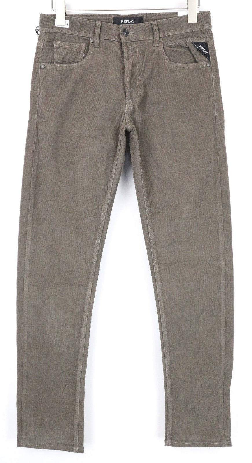 REPLAY Grover Men Trousers W29/L34 Straight Fit Brown Cotton Stretch Corduroy