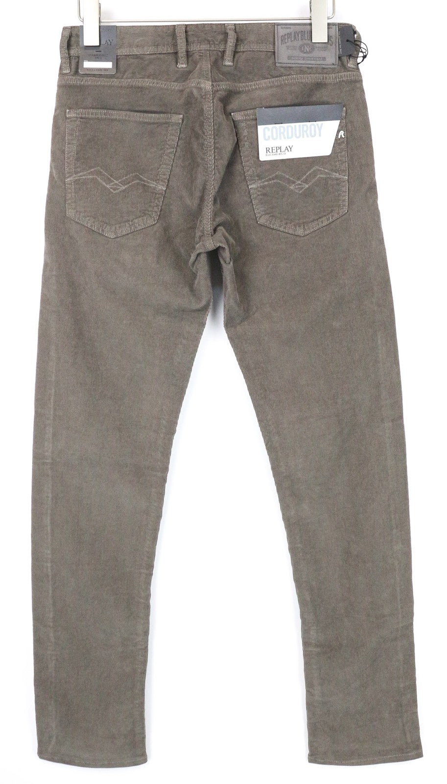 REPLAY Grover Men Trousers W29/L34 Straight Fit Brown Cotton Stretch Corduroy