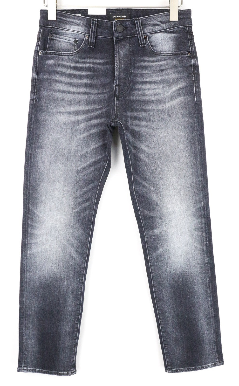 JACK & JONES Tim Men Jeans W29/L30 Slim Straight Fit Wash Cotton Stretch Grey