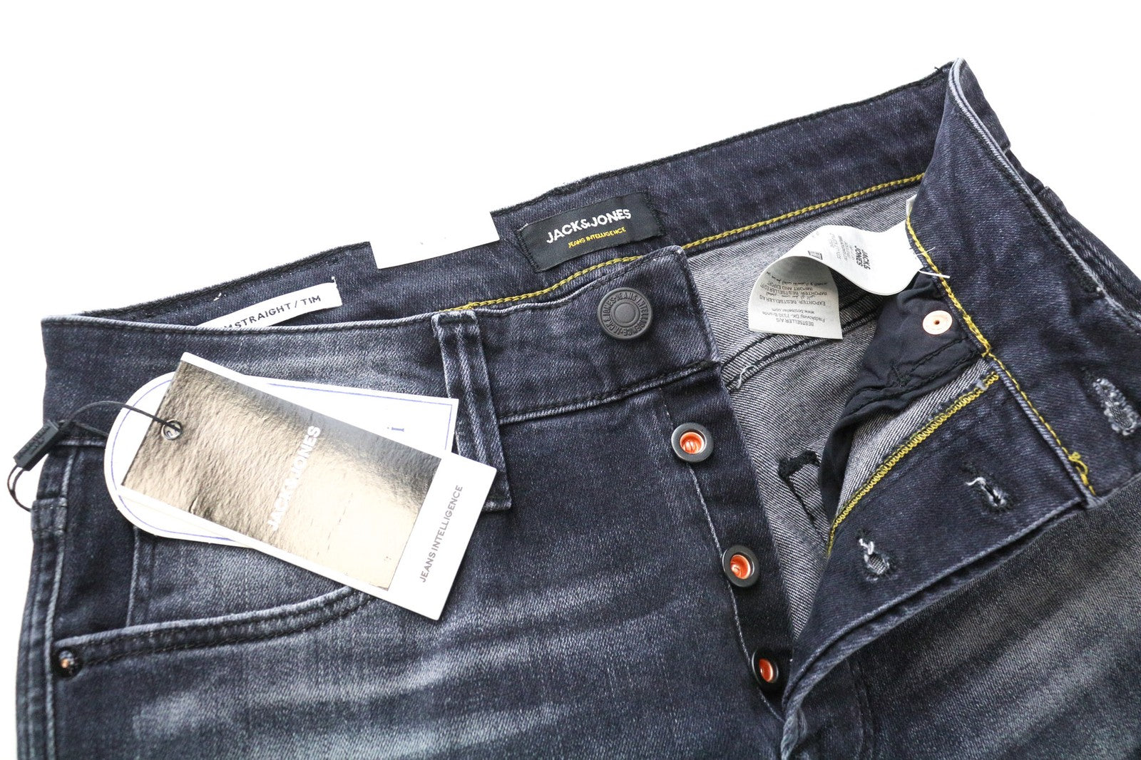 JACK & JONES Tim Men Jeans W29/L30 Slim Straight Fit Wash Cotton Stretch Grey
