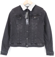 REPLAY Women Jacket S Lined Grey Cotton Stretch Denim Cropped Single-Breasted