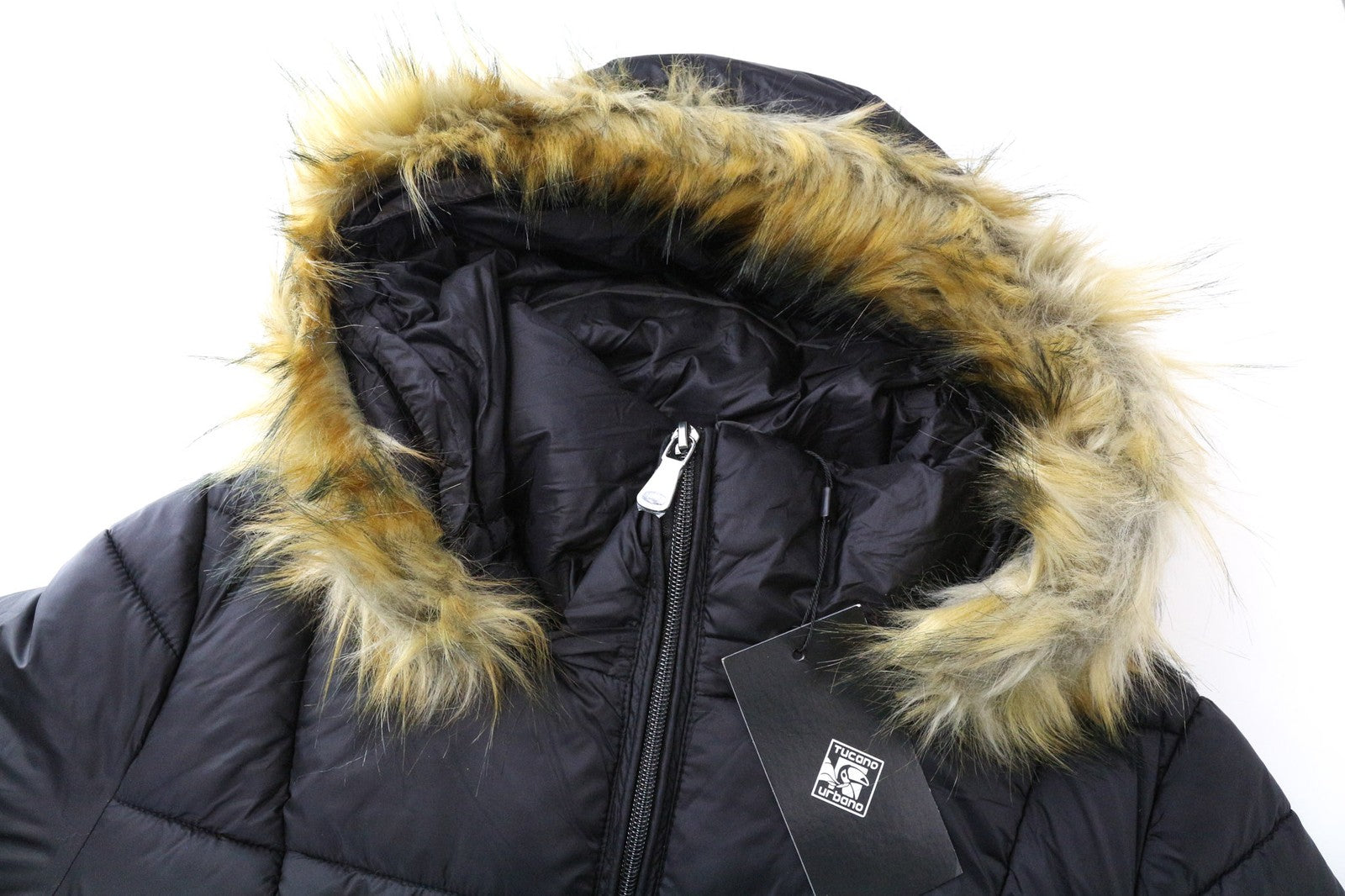 TUCANO URBANO Furbet Women Jacket M Black Thermal Padded Faux Fur Hooded Lined