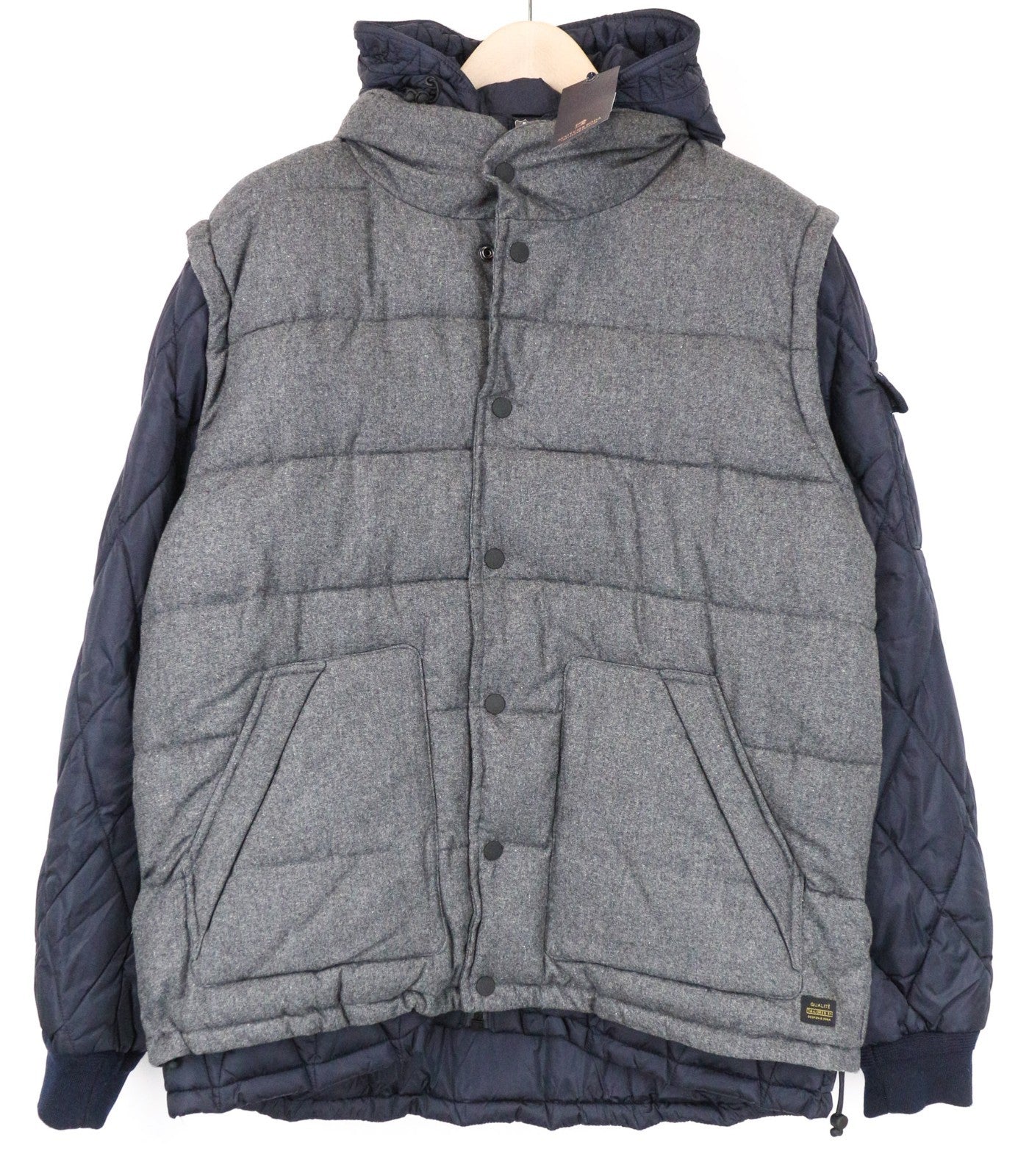 SCOTCH & SODA Ams Couture Men Jacket 2XL Grey Blue Wool Blend Hooded 2in1 Gilet