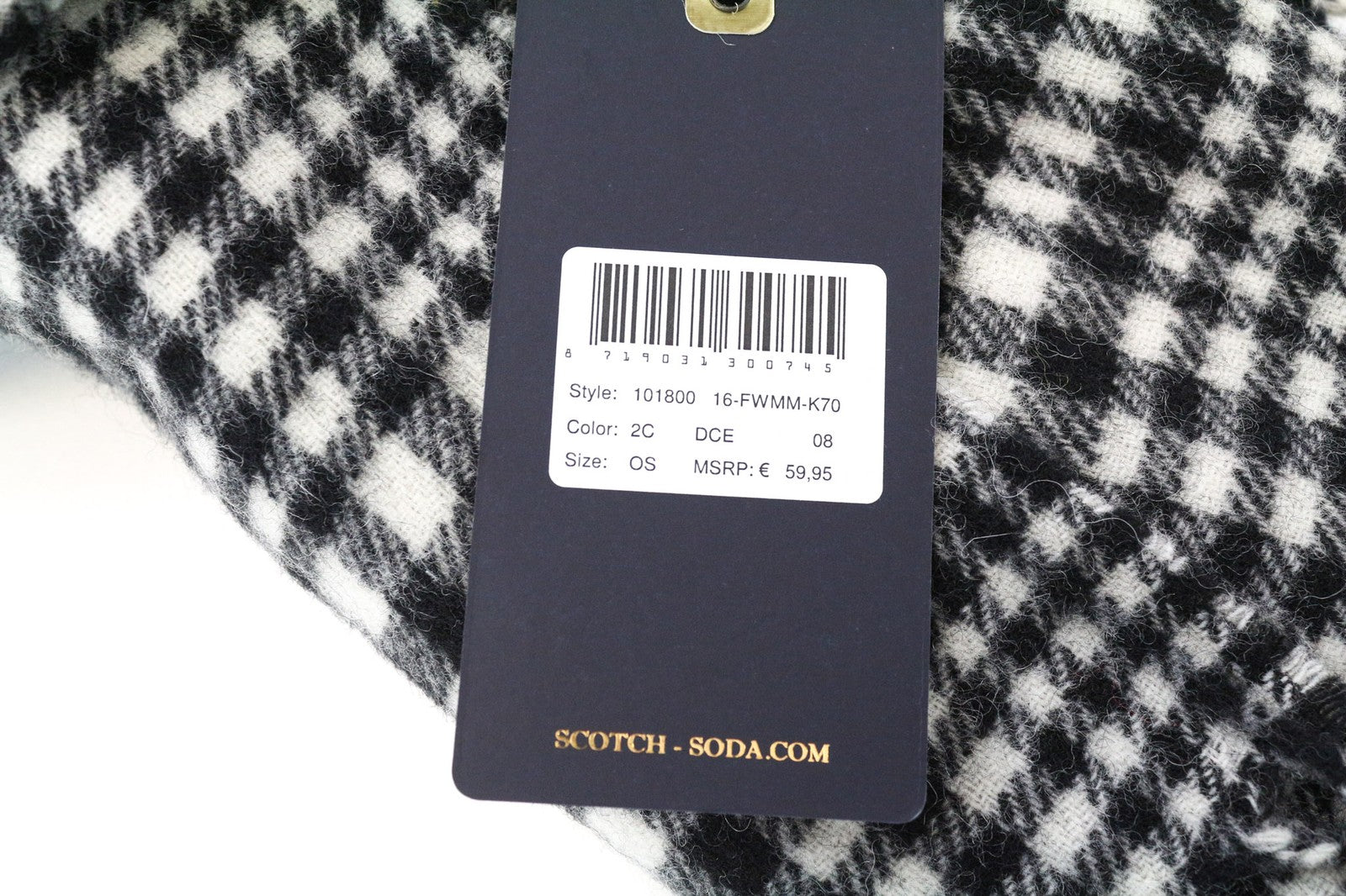 SCOTCH & SODA Ams Couture Men Scarf OS White Black Tassels Patterned Wool Blend