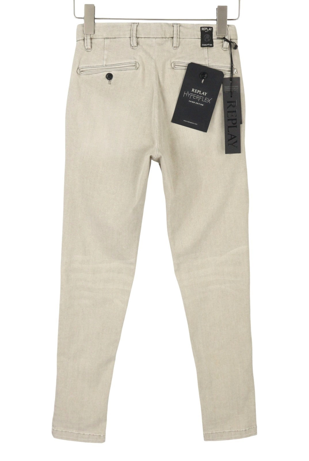 REPLAY Lehoen Heperflex Men's Trousers W27 Beige Slim Chino Faded Whiskers