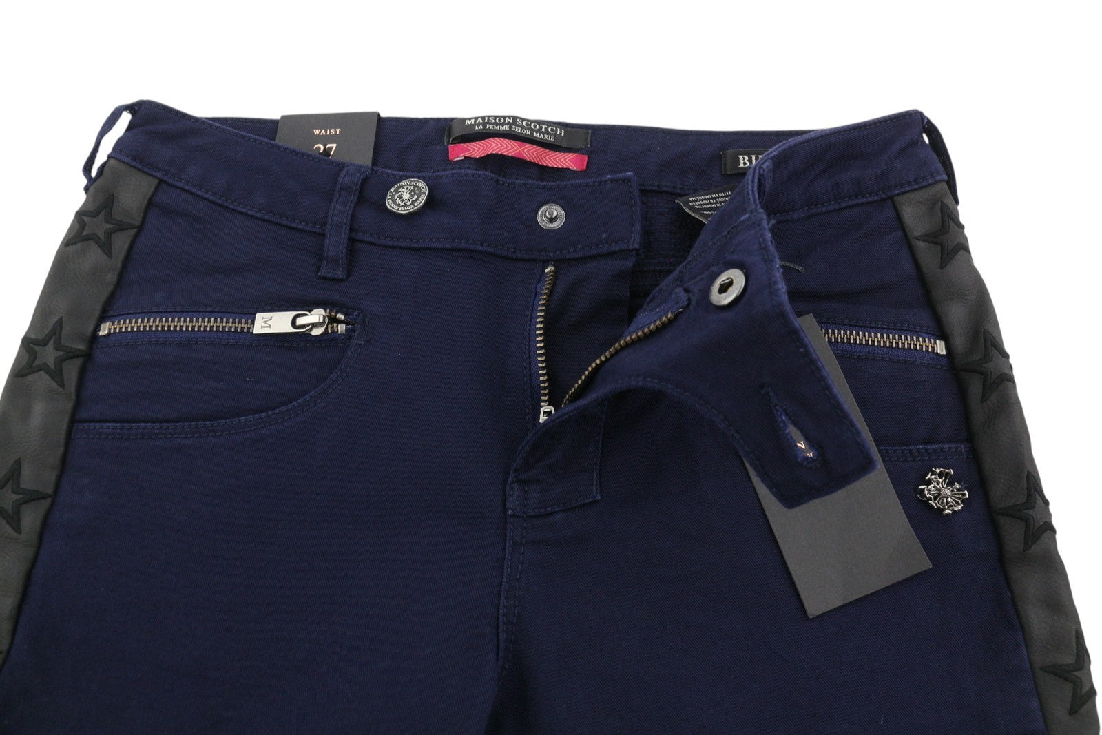 MAISON SCOTCH Biker Women's Jeans W27 Dark Blue Skinny Star Side Lines