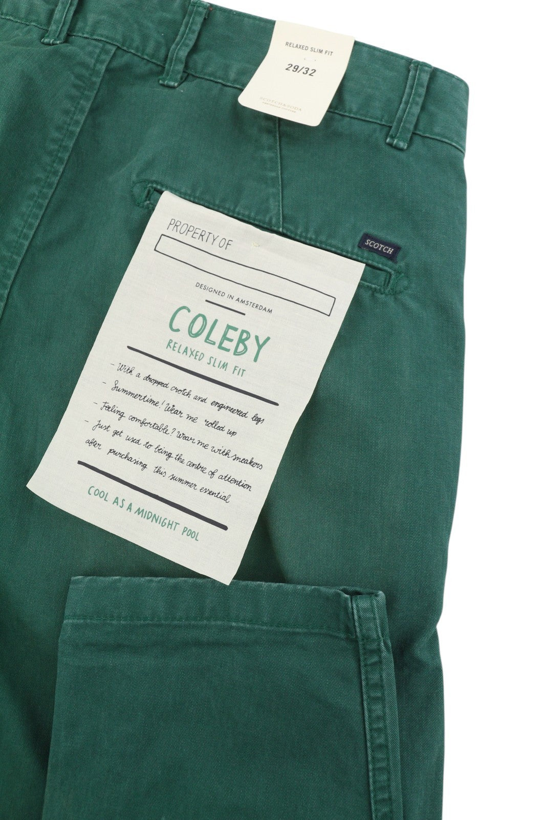 SCOTCH & SODA Coleby Men's Trousers W29/L32 Green Slim Relaxed Chino