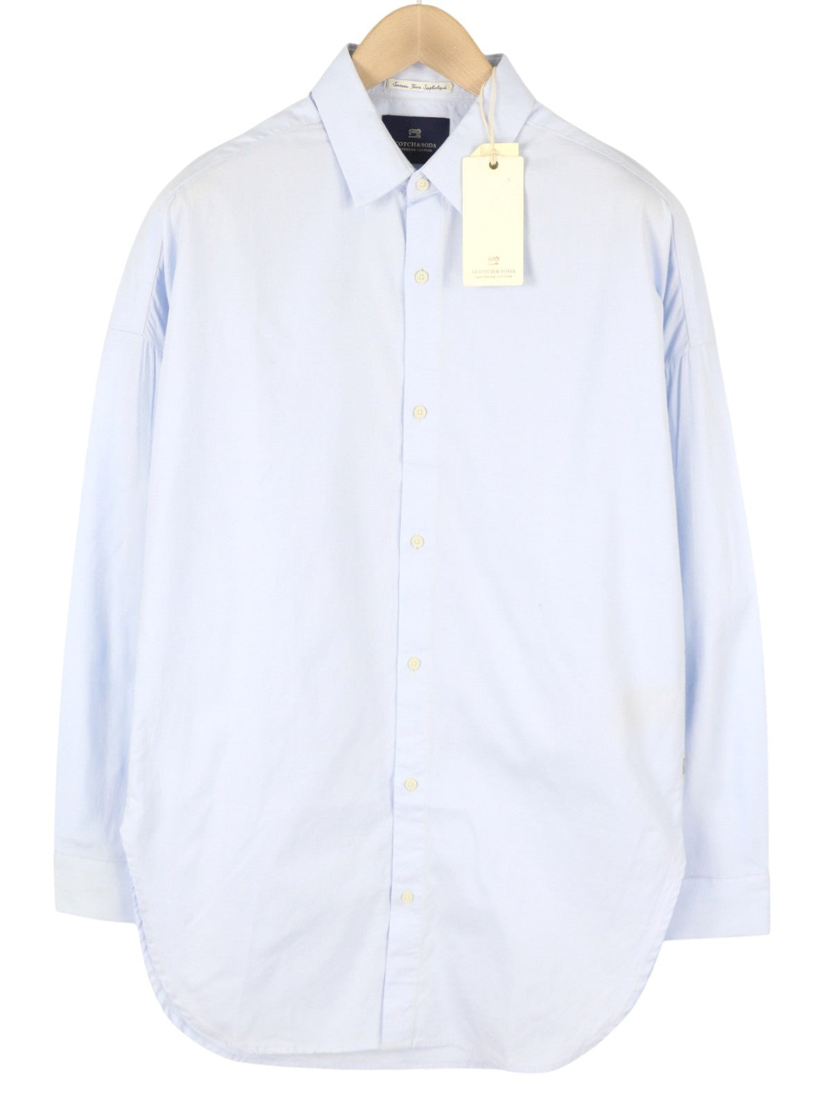 SCOTCH & SODA Men's Shirt M Light Blue Cotton Long Fit Button-Up Spread
