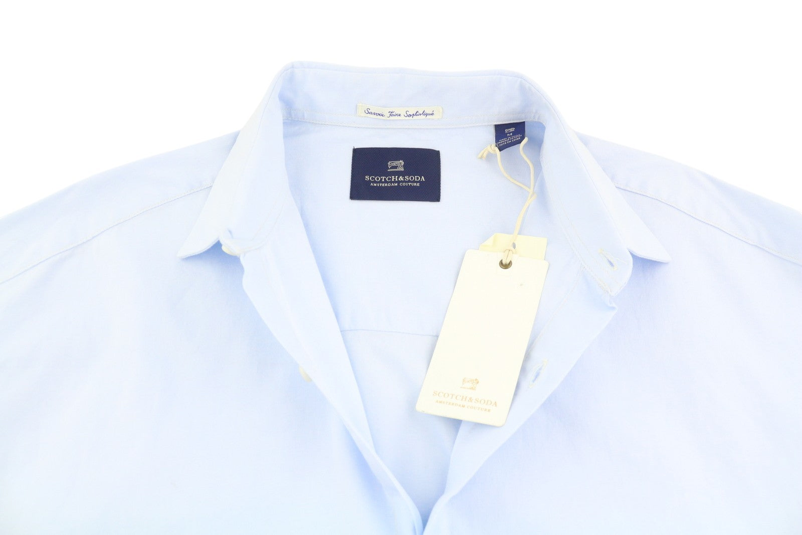 SCOTCH & SODA Men's Shirt M Light Blue Cotton Long Fit Button-Up Spread