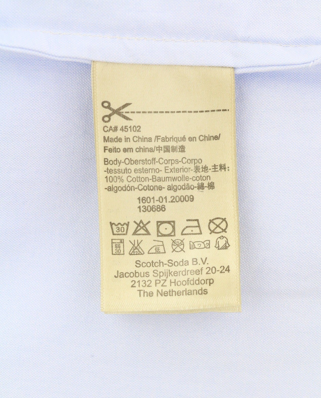 SCOTCH & SODA Men's Shirt M Light Blue Cotton Long Fit Button-Up Spread