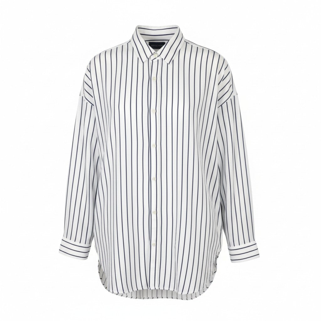 SCOTCH & SODA Men's Shirt L White Pinstripe Long Fit Button-Up Spread