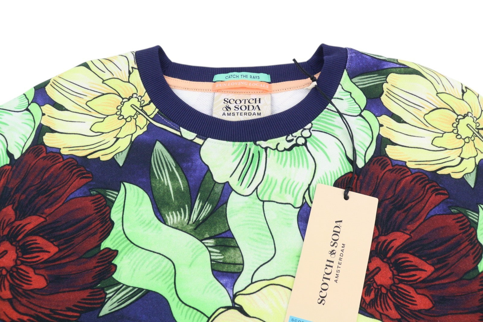 SCOTCH & SODA Men's T-Shirt 2XL Colourful Floral Thick Crew Short Sleeve