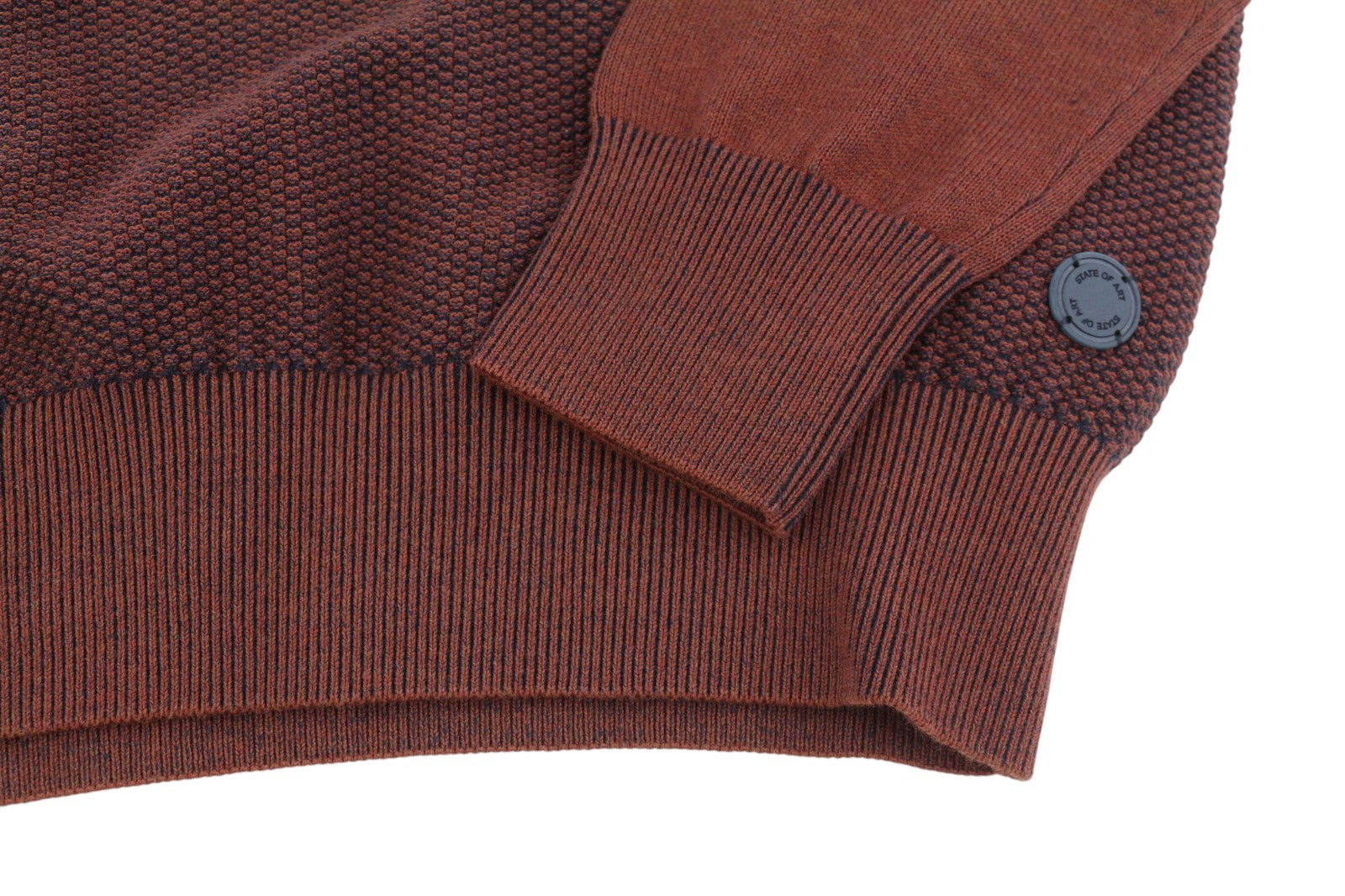 STATE OF ART Men's Jumper S Brown Melange Crew Neck Patch Pocket Pull On