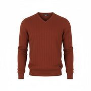 STATE OF ART Men's Jumper S Brown Cotton Tight-Knit V-Neck Pull On