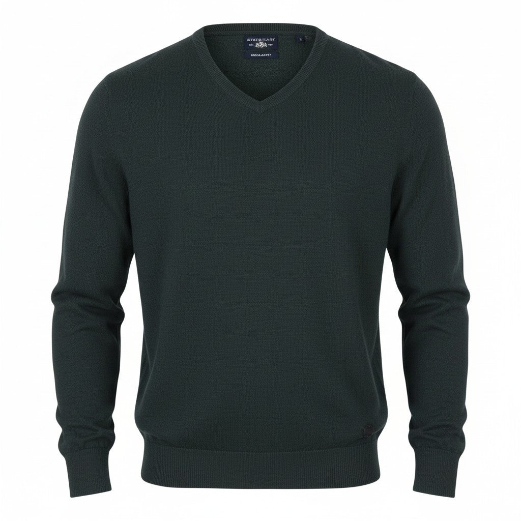STATE OF ART Men's Jumper S Dark Grey Melange Knit V-Neck Pull On
