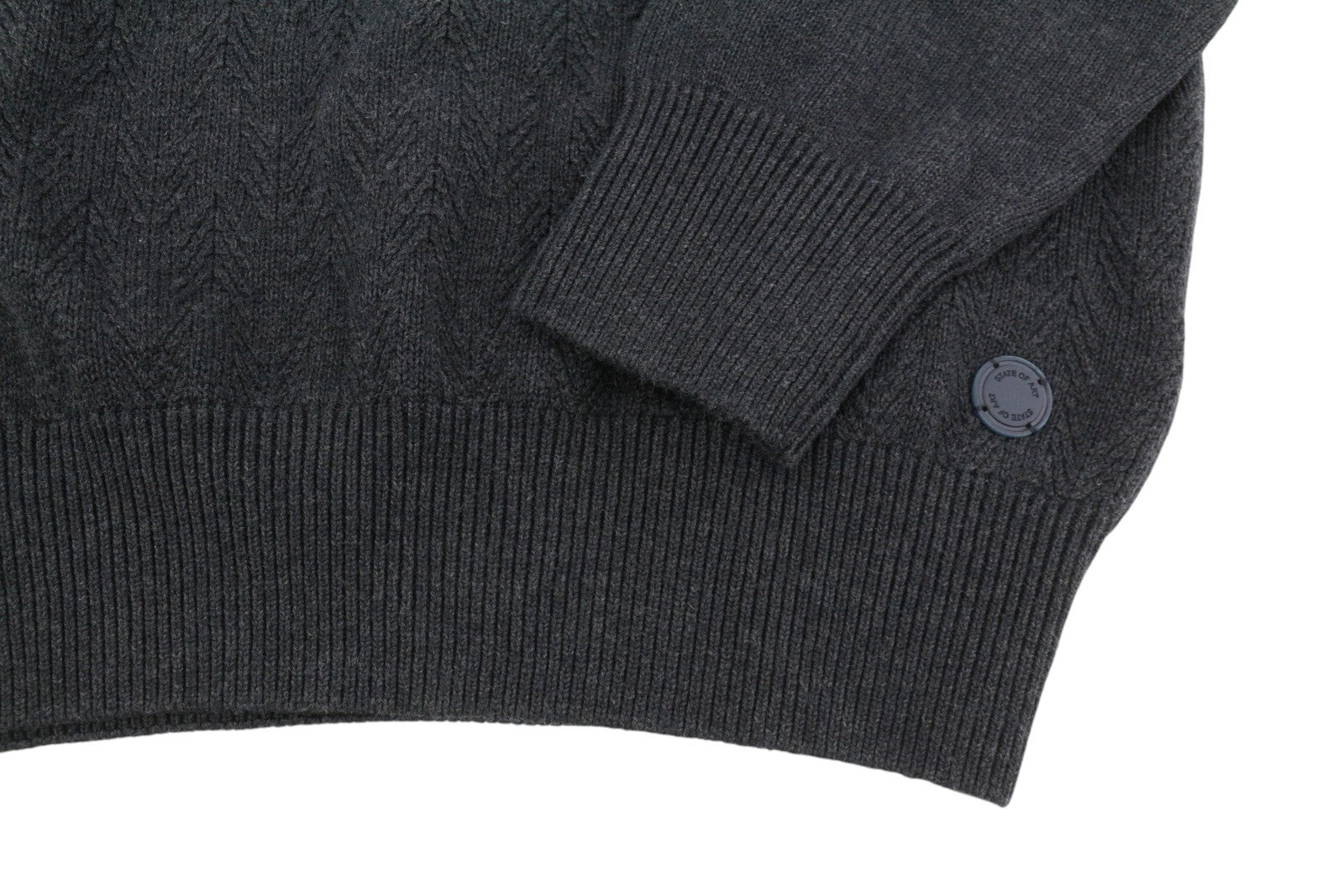 STATE OF ART Men's Jumper L Dark Grey Herringbone V-Neck Knit Pull On