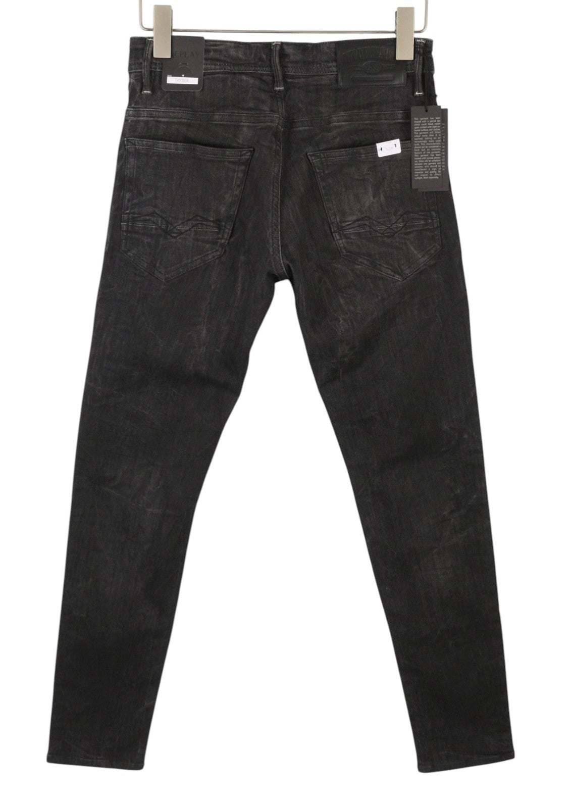 REPLAY Thyber Men's Jeans W29/L34 Black Stretch Slim Faded Whiskers