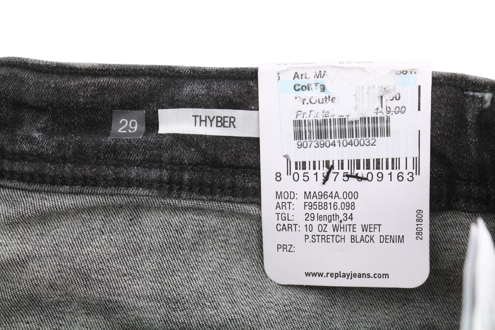 REPLAY Thyber Men's Jeans W29/L34 Black Stretch Slim Faded Whiskers