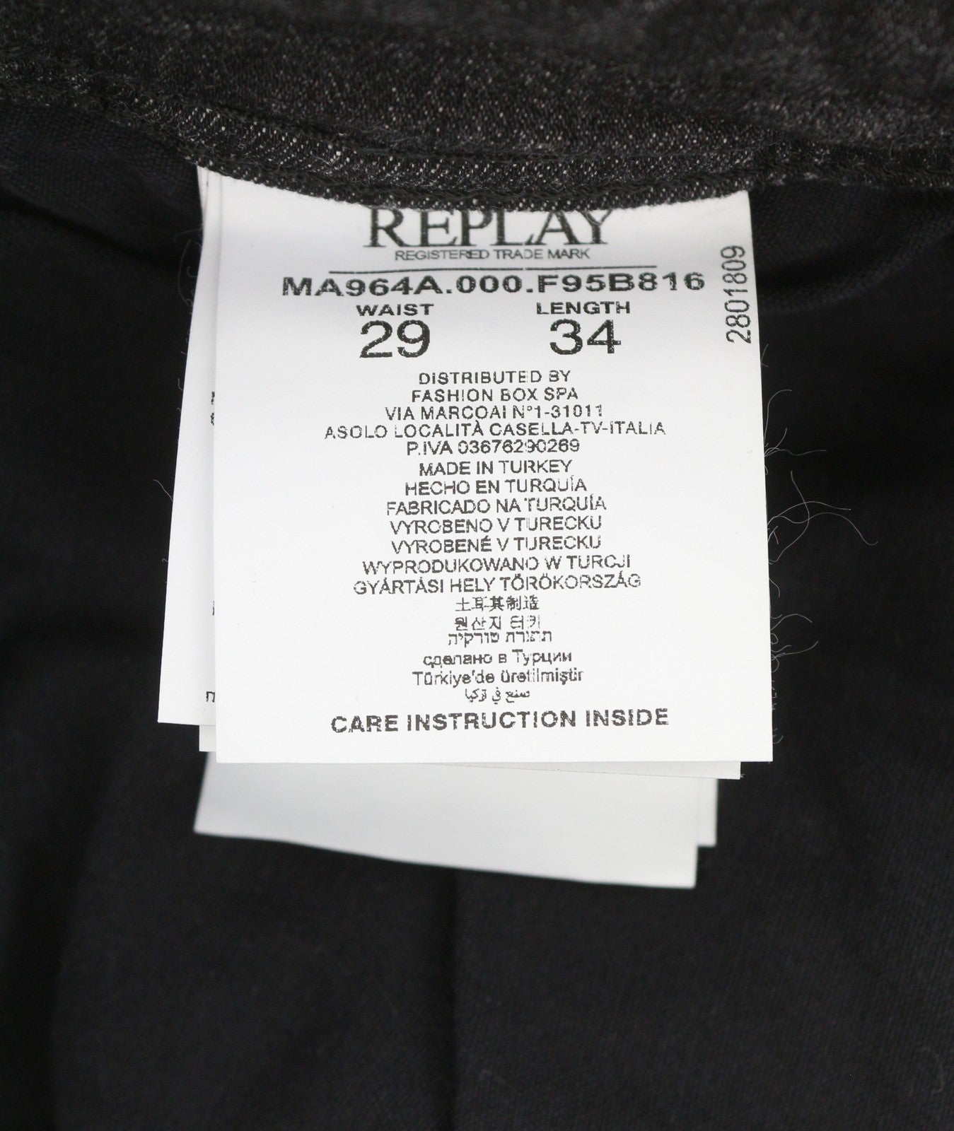 REPLAY Thyber Men's Jeans W29/L34 Black Stretch Slim Faded Whiskers