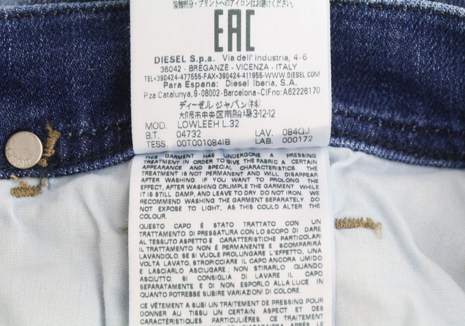 DIESEL Lowleeh 084QJ Women's Jeans W28/L32 Blue Slim Bootcut Low Waist Stretch