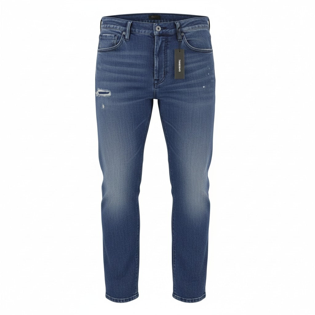 DIESEL Mharky 080AH Men's Jeans W34 Blue Faded Distress Cropped Denim